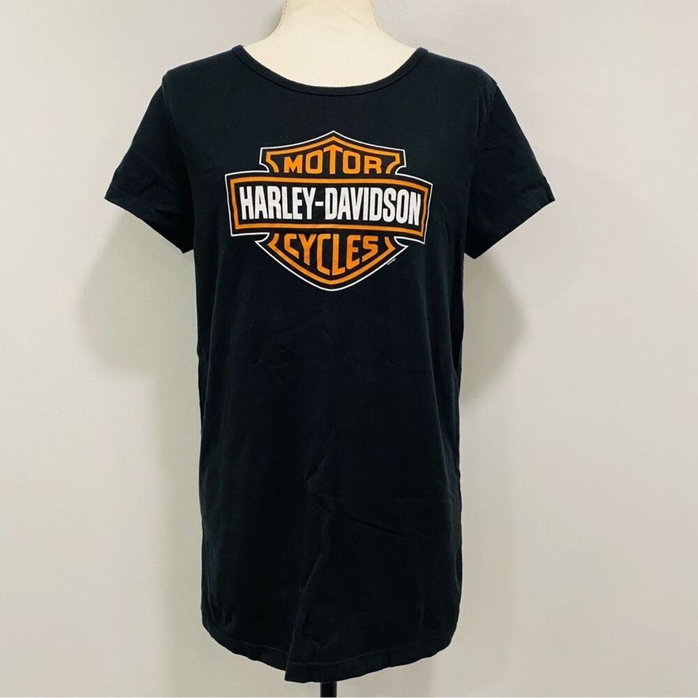 HARLEY DAVIDSON L Women’s Great Falls Montana Black T-Shirt Logo Biker Moto Y2K